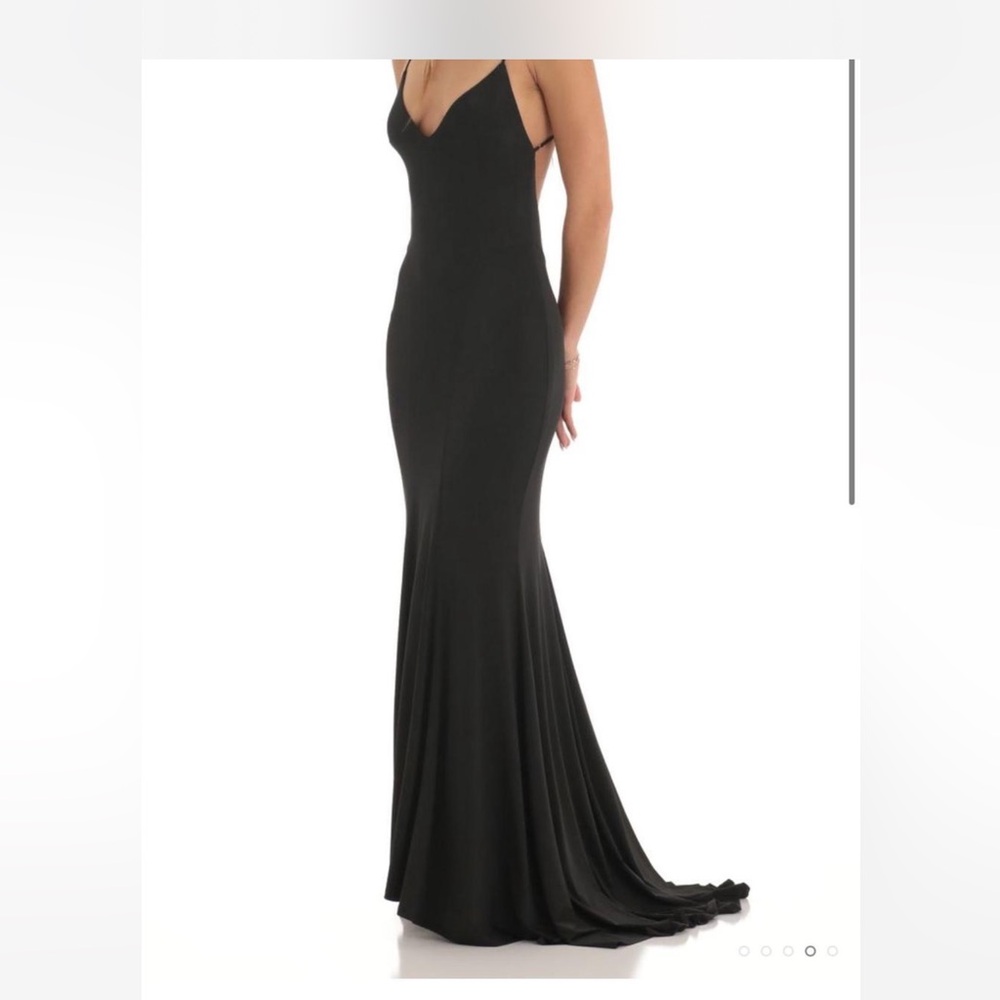 Lucy in the Sky Black Spaghetti Strap Backless Gown